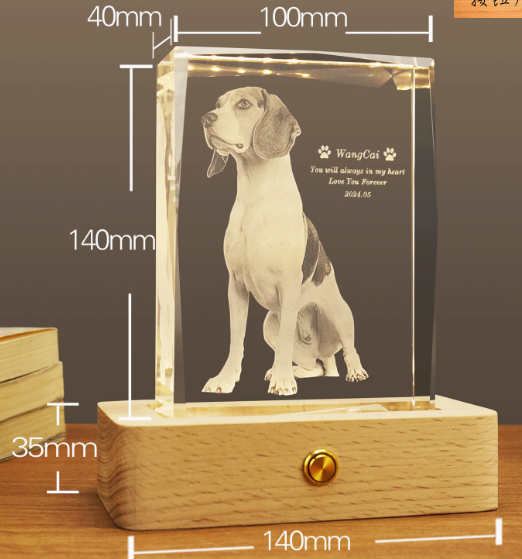 パーソナライズされた 3D ペット写真長方形クリスタル - ペットだけのものではありません!
